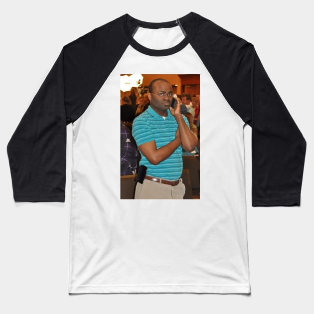 Black Guy on the Phone Baseball T-Shirt by FlashmanBiscuit